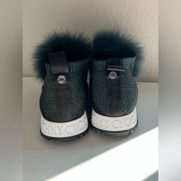 Jimmy Choo Norway Mink Fur & Metallic Green Knit Slip-On Sneakers Size 38 - Picture 7 of 12